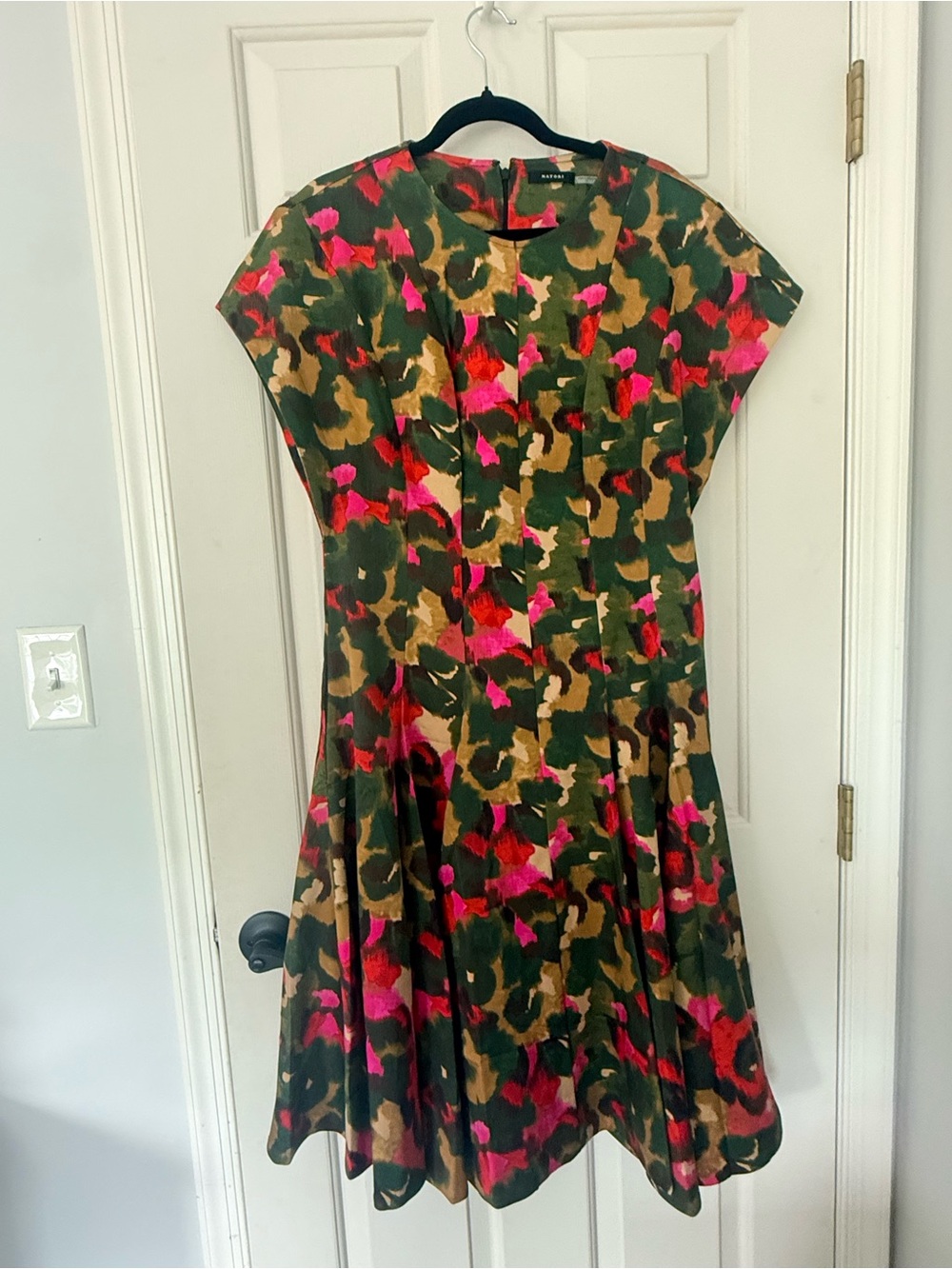 Natori Green Dress with Pink and Tan Accents